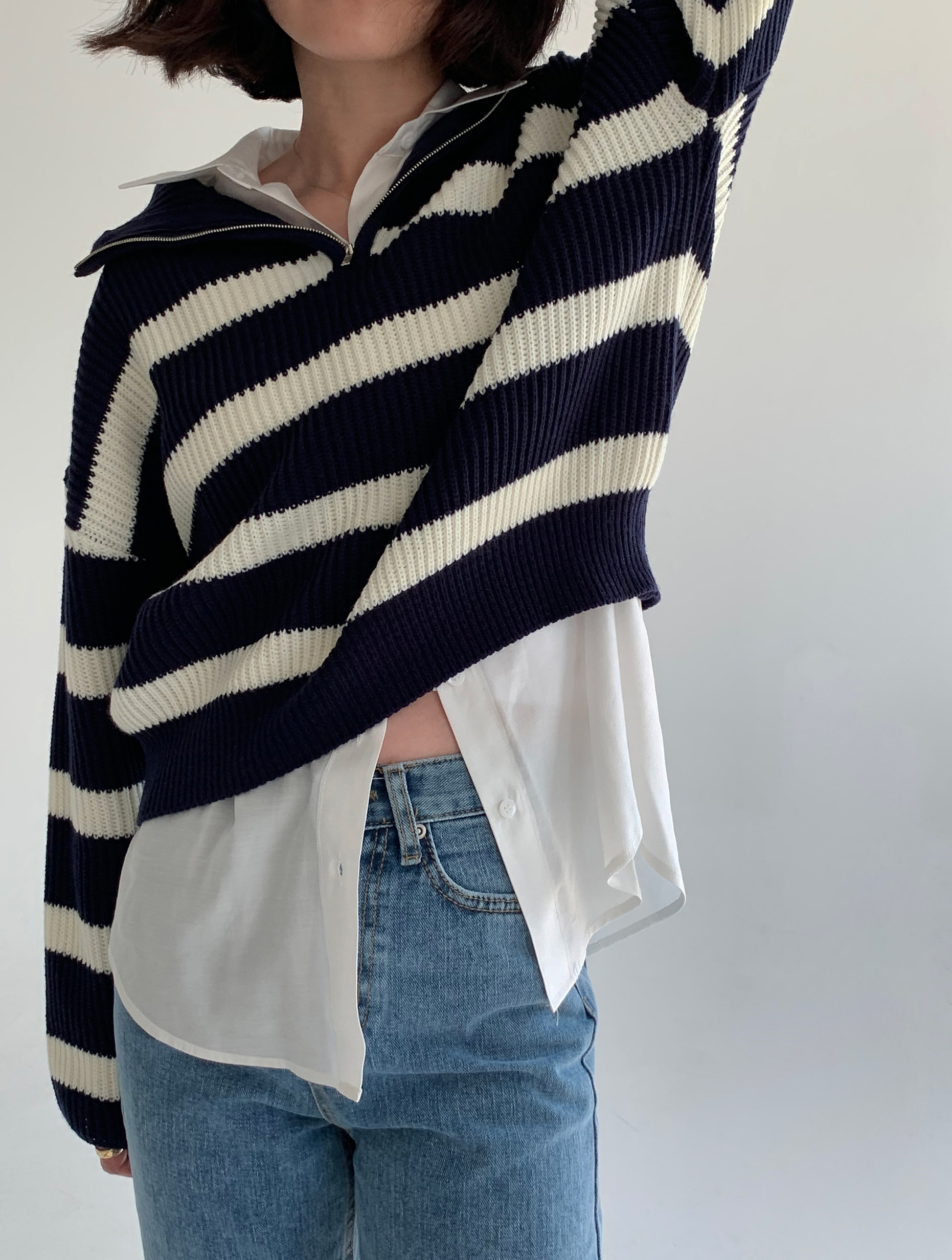 Stripe knit zipup
