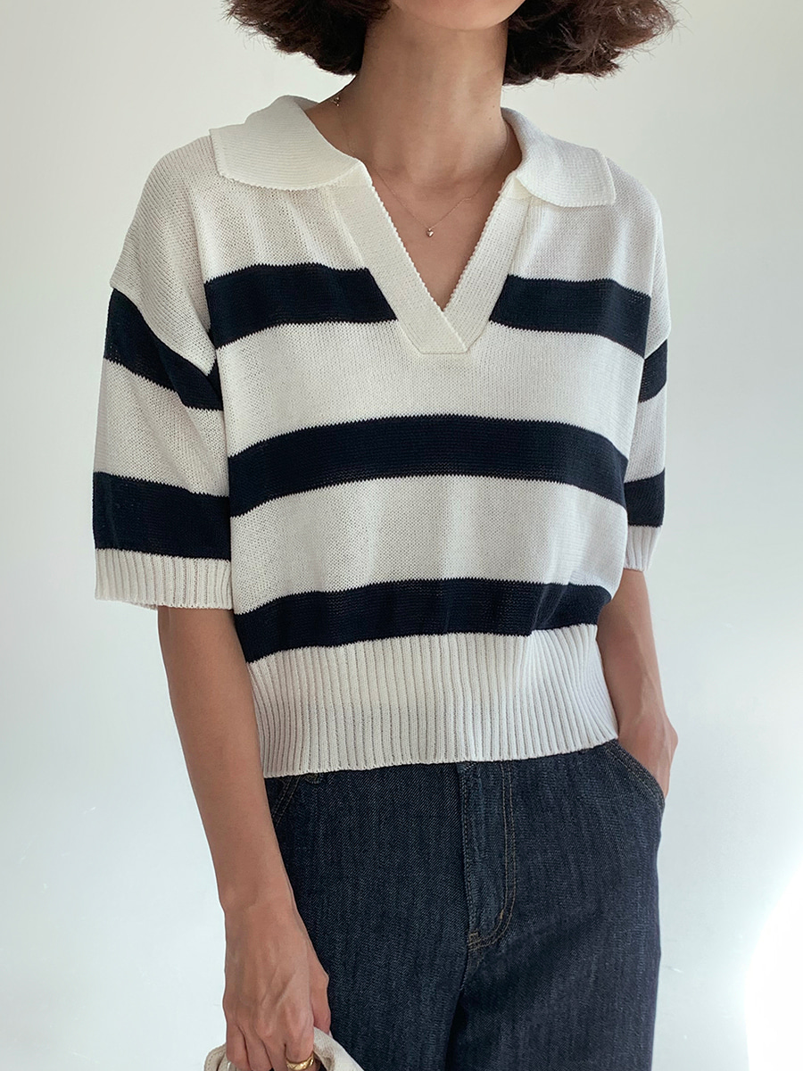 Stripe collar knit